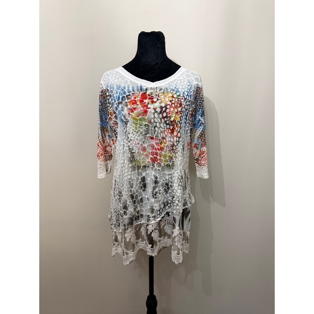 Suzanne's Colorful Floral Lace Tunic Top - Medium